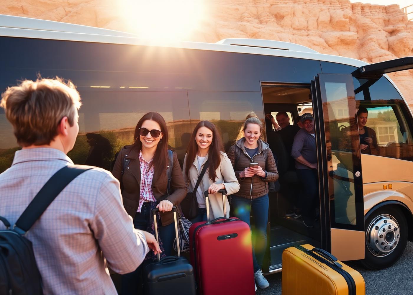 Travellers boarding a Vicman coach
